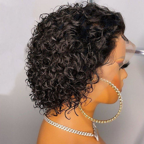 Image of Pixie Cut Wig 99J Deep Wave Lace Wig Afro Curly Short Bob Human Hair-FrenzyAfricanFashion.com