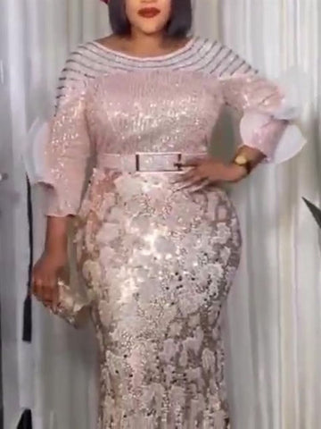 Image of Plus Size Party Long Dresses Sequin Evening Gowns-FrenzyAfricanFashion.com