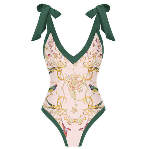 Image of One Piece Swimsuit Floral Print Beach Bathing Suit Set-FrenzyAfricanFashion.com