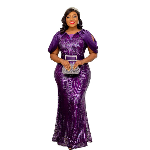 Image of Luxury Evening Dresses Women Plus Size Sequin Mermaid Bodycon Dress-FrenzyAfricanFashion.com