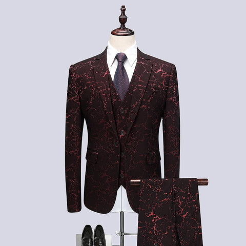 Image of Floral Print 3 Piece Suit Set Men Luxury Bronzing Blazers Vest Trousers-FrenzyAfricanFashion.com
