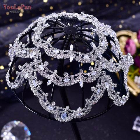 Image of Rhinestone Bridal Headband Big Flower Shape Headdress for Women Crystal Hollow Wedding Headpiece Zircon Headwear-FrenzyAfricanFashion.com
