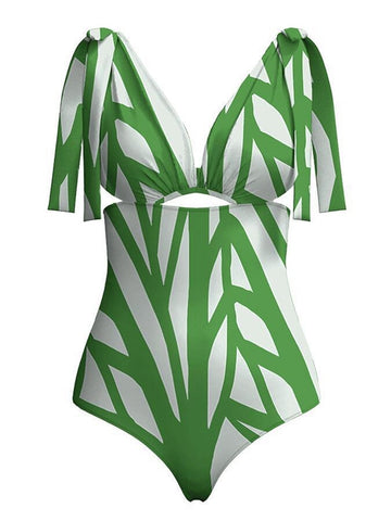 Image of One Piece Swimwear Women Sexy Stripe Print Deep V-Neck Bikini Swimsuit Hot Sale-FrenzyAfricanFashion.com