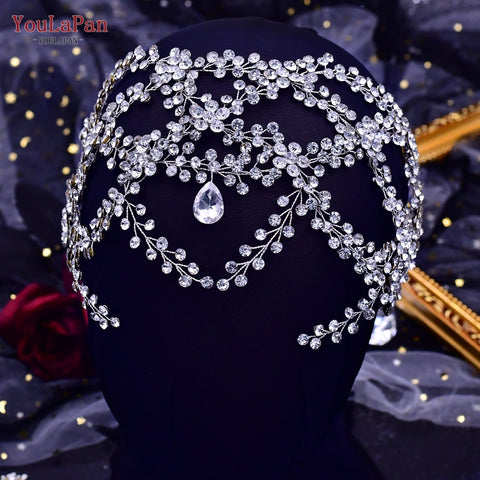 Image of Rhinestone Forehead Headband Fashion Crystal Bridal Headpiece Wedding Hair Accessories Tiara wear-FrenzyAfricanFashion.com