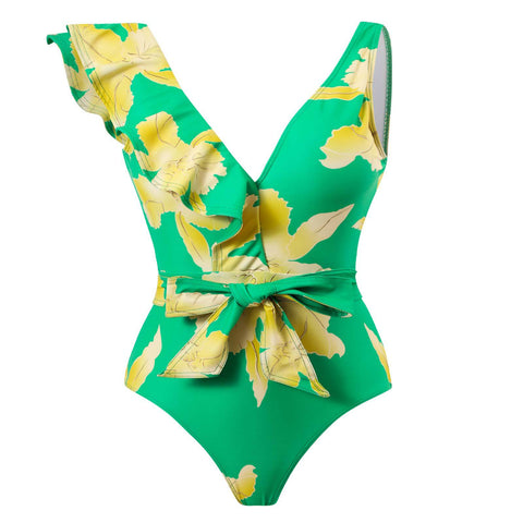 Image of One Piece Swimsuit Floral Print Beach Bathing Suit Set-FrenzyAfricanFashion.com