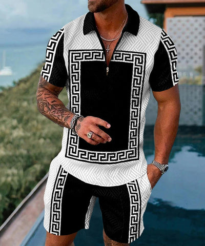 Image of Summer Mens Polo Shirts with Short Sleeve 3D Trend Luxury Golf T Shirt Black Faashion Blouse Short Pants Tracksuit 2 Pieces Sets-FrenzyAfricanFashion.com