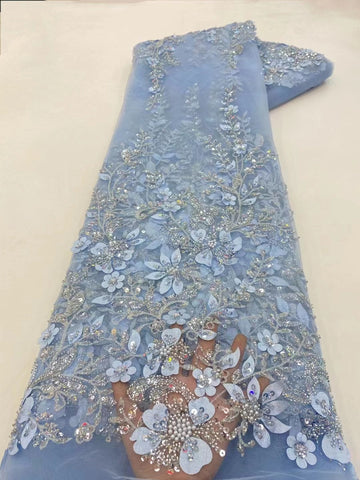 Image of 5 Yards Luxury African Sequins wedding Lace With Beads-FrenzyAfricanFashion.com