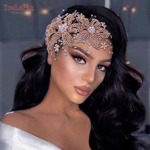 Image of Rhinestone Bridal Headband Big Flower Shape Headdress for Women Crystal Hollow Wedding Headpiece Zircon Headwear-FrenzyAfricanFashion.com