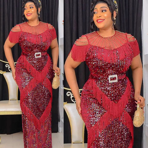 Image of Luxury Sequin Evening Dress Tassel Bodycon Gown Wedding Party Birthday Dress 2023 Summer Clothing-FrenzyAfricanFashion.com