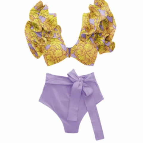 Image of One Piece Swimsuit Floral Print Beach Bathing Suit Set-FrenzyAfricanFashion.com