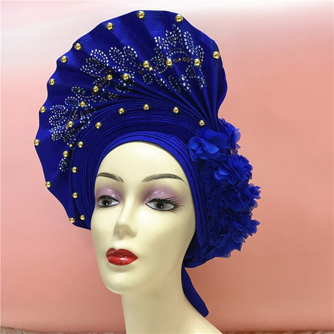 Image of nigerian aso oke with beads women turban shawl african headties-FrenzyAfricanFashion.com