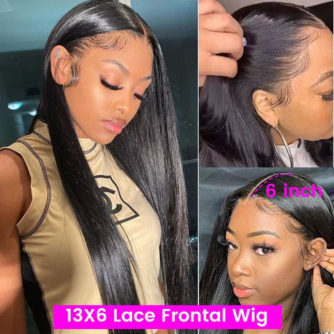 Image of HD Lace Frontal Wig Straight Transparent 13x4 13x6 Lace Front Human Hair Wigs PrePlucked Bone Straight Human Hair Wigs For Women-FrenzyAfricanFashion.com