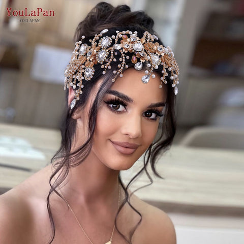 Image of Rhinestone Bridal Headband Big Flower Shape Headdress for Women Crystal Hollow Wedding Headpiece Zircon Headwear-FrenzyAfricanFashion.com