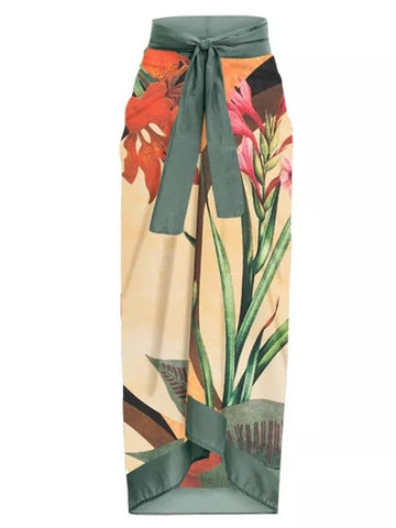 Image of One Piece Swimsuit Floral Print Beach Bathing Suit Set-FrenzyAfricanFashion.com