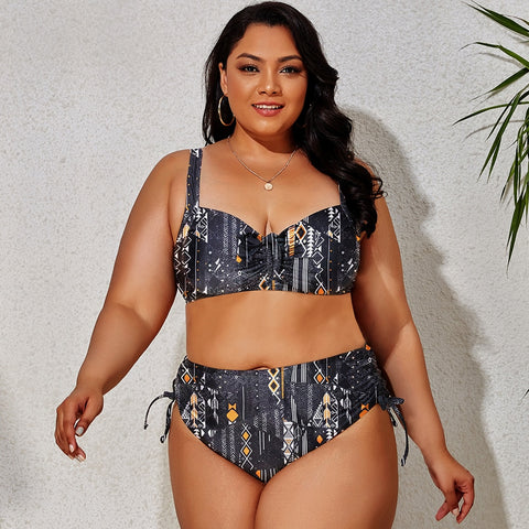 Image of Plus Size Swimwear Women's Swimsuits Large Bathing Suits Two-piece High Waist Push Up Bikini Set-FrenzyAfricanFashion.com