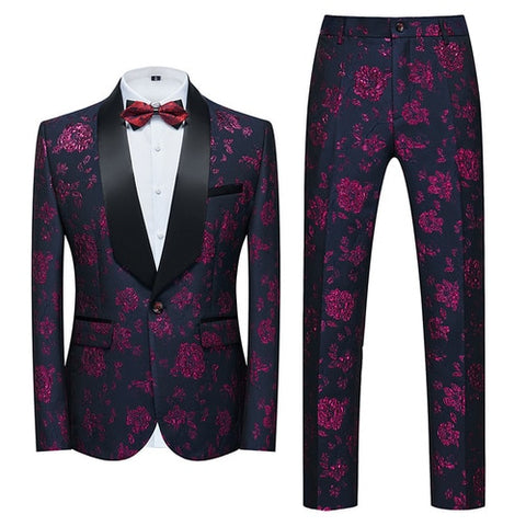 Image of Flower Pattern Suits 3 Pcs Set Dress Blazers Jacket Pants Vest Coat-FrenzyAfricanFashion.com