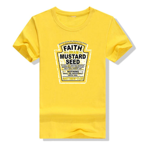 Image of Faith As A Grain of Mustard Seed Women's and Men's Christian Parody T-Shirt Tops Funny Aesthetic Clothes Short Sleeve Blouses-FrenzyAfricanFashion.com