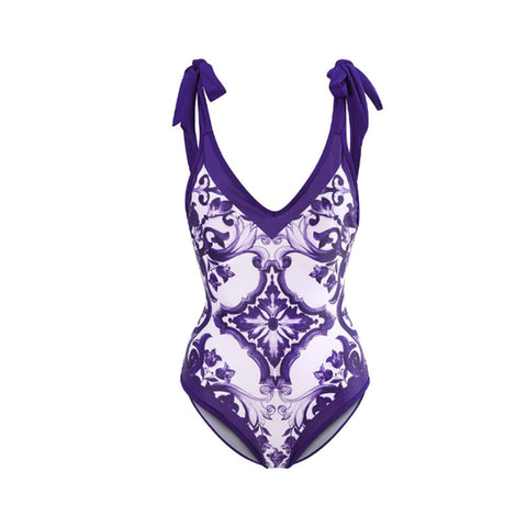Image of One Piece Swimsuit Floral Print Beach Bathing Suit Set-FrenzyAfricanFashion.com