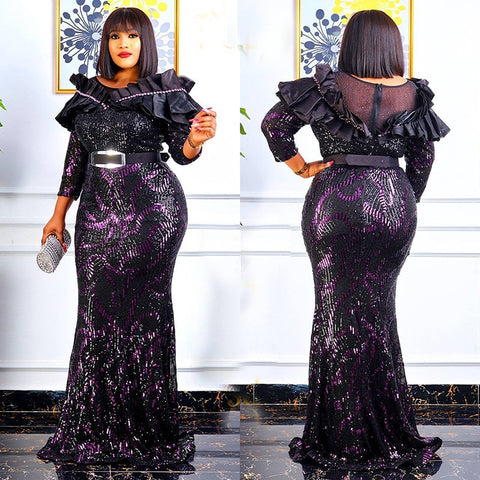 Image of Plus Size Party Long Dresses Sequin Evening Gowns Women Outfits-FrenzyAfricanFashion.com