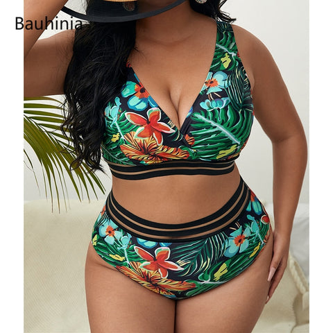 Image of Plus Size Swimsuits 2 Pieces Set Women High Waist Push Up Bikini Sets Flower Print Bathing Suits-FrenzyAfricanFashion.com
