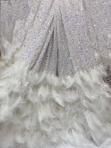 Image of French White Tulle 5 Yards Lace Fabric Fluffy Feather Voile Lace-FrenzyAfricanFashion.com