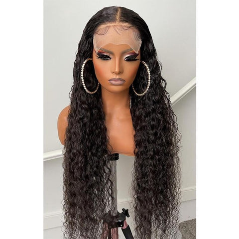 Image of Deep Wave Lace Front Wig Kinky Curly Synthetic Wigs 13x4X1 Cheap Wig Pre Plucked Natural Hair Glueless for Black Women-FrenzyAfricanFashion.com