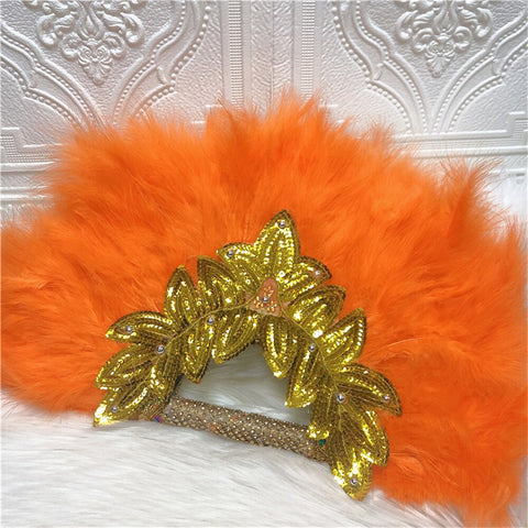 Image of Feathers Hand fan African Dance Wedding Fan with Sequined Beaded-FrenzyAfricanFashion.com