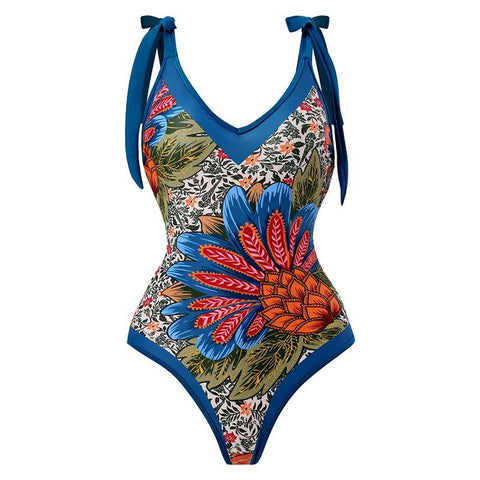 Image of One Piece Swimsuit Floral Print Beach Bathing Suit Set-FrenzyAfricanFashion.com