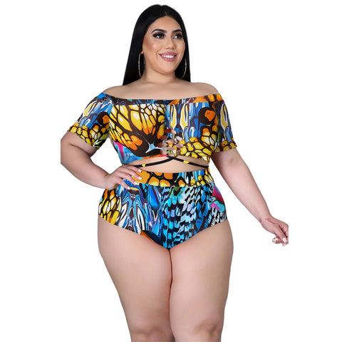 Image of Swimsuits Women Beach Shorts Two Piece Set Plus Size Swimwear-FrenzyAfricanFashion.com