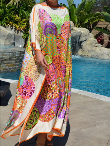 Image of Bohemian Beach Dresses Maxi Tunic Floral Printed Kaftans for Women Summer Seaside Holiday Beachwear Bathing Suits-FrenzyAfricanFashion.com