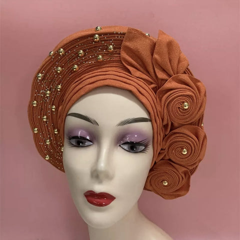 Image of Sego Gele Headtie Nigerian Headwear With Stone Beads Auto Turban Wide Trim-FrenzyAfricanFashion.com