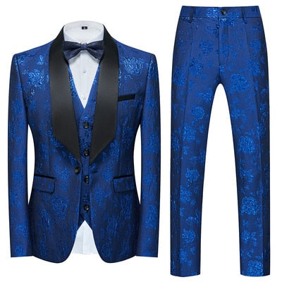 Image of Flower Pattern Suits 3 Pcs Set Dress Blazers Jacket Pants Vest Coat-FrenzyAfricanFashion.com