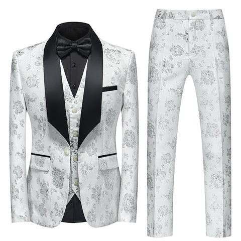 Image of Flower Pattern Suits 3 Pcs Set Dress Blazers Jacket Pants Vest Coat-FrenzyAfricanFashion.com