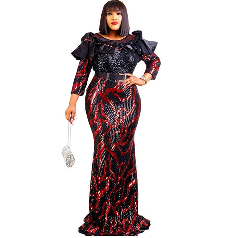 Image of Plus Size Party Long Dresses Sequin Evening Gowns Women Outfits-FrenzyAfricanFashion.com