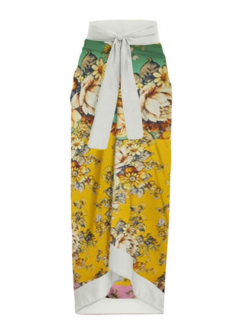 Image of Swimsuit with Skirt Gold Asymmetrical Bathing Suit Summer Surf Wear-FrenzyAfricanFashion.com