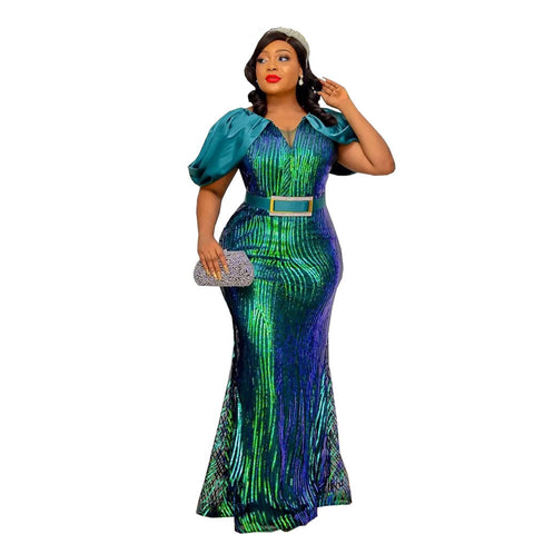 Image of Luxury Evening Dresses Women Plus Size Sequin Mermaid Bodycon Dress-FrenzyAfricanFashion.com