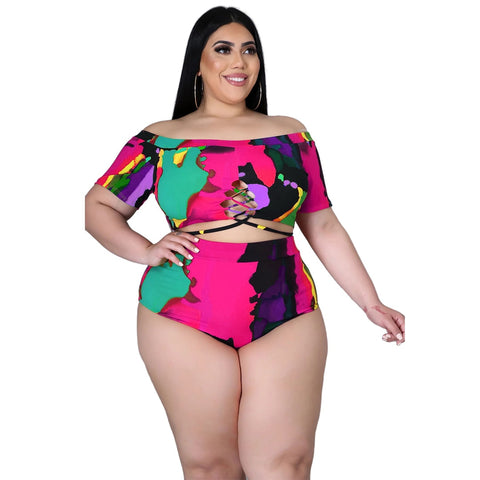 Image of Swimsuits Women Beach Shorts Two Piece Set Plus Size Swimwear-FrenzyAfricanFashion.com