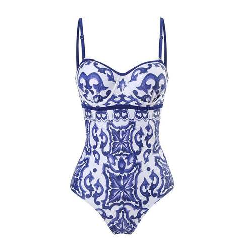 Image of One Piece Swimsuit Floral Print Beach Bathing Suit Set-FrenzyAfricanFashion.com