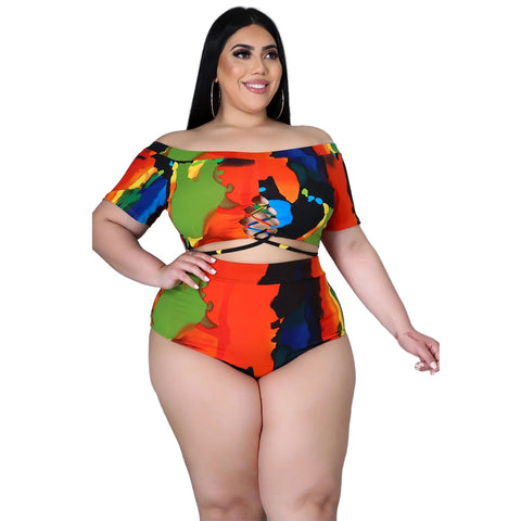 Image of Swimsuits Women Beach Shorts Two Piece Set Plus Size Swimwear-FrenzyAfricanFashion.com