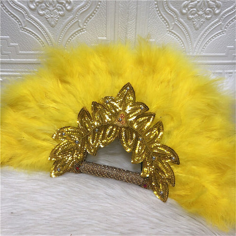 Image of Feathers Hand fan African Dance Wedding Fan with Sequined Beaded-FrenzyAfricanFashion.com