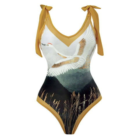 Image of One Piece Swimsuit Floral Print Beach Bathing Suit Set-FrenzyAfricanFashion.com