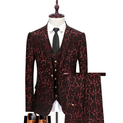 Image of Floral Print 3 Piece Suit Set Men Luxury Bronzing Blazers Vest Trousers-FrenzyAfricanFashion.com