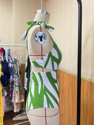 Image of One Piece Swimwear Women Sexy Stripe Print Deep V-Neck Bikini Swimsuit Hot Sale-FrenzyAfricanFashion.com