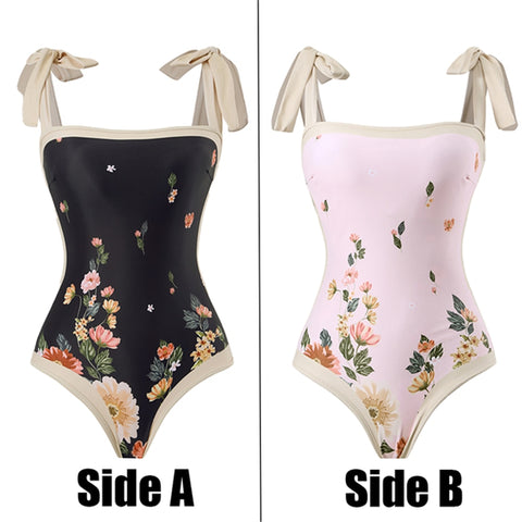 Image of One Piece Swimsuit Floral Print Beach Bathing Suit Set-FrenzyAfricanFashion.com
