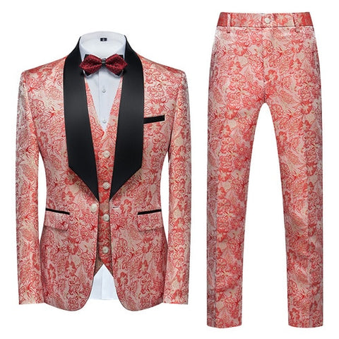 Image of Flower Pattern Suits 3 Pcs Set Dress Blazers Jacket Pants Vest Coat-FrenzyAfricanFashion.com