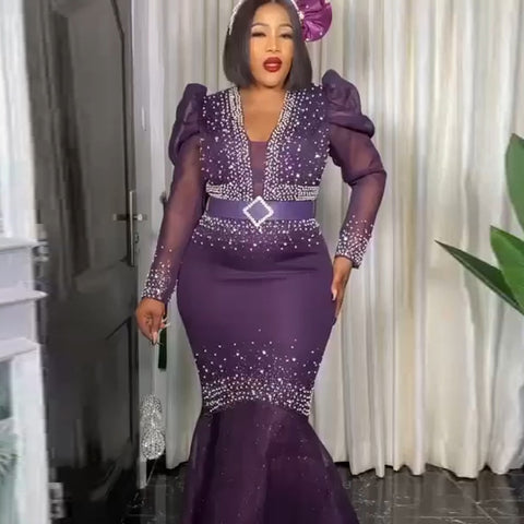 Image of Mermaid Dress Women Plus Size Puff Sleeve-FrenzyAfricanFashion.com