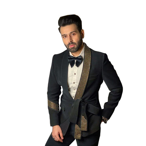 Image of Black Sequin Party Men Suits One-piece Wedding Suit Jacket-FrenzyAfricanFashion.com