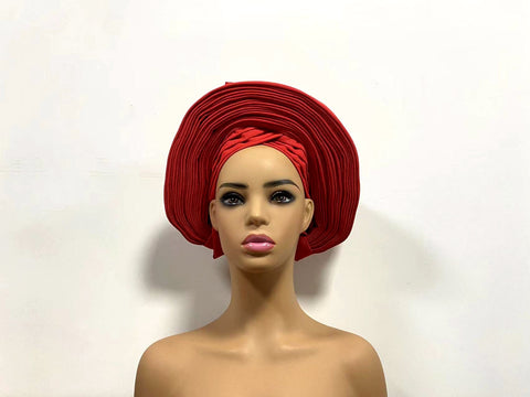 Image of Sego Gele Headtie Nigerian Headwear With Stone Beads Auto Turban Wide Trim-FrenzyAfricanFashion.com
