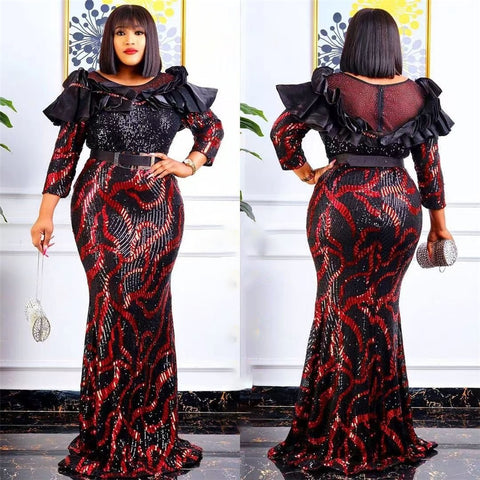 Image of Luxury Evening Dresses Women Plus Size Sequin Mermaid Bodycon Dress-FrenzyAfricanFashion.com