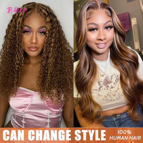 Image of Human Hair Honey Blonde Transparent Lace Wigs T Part Brazilian Bone Straight Lace Front-FrenzyAfricanFashion.com